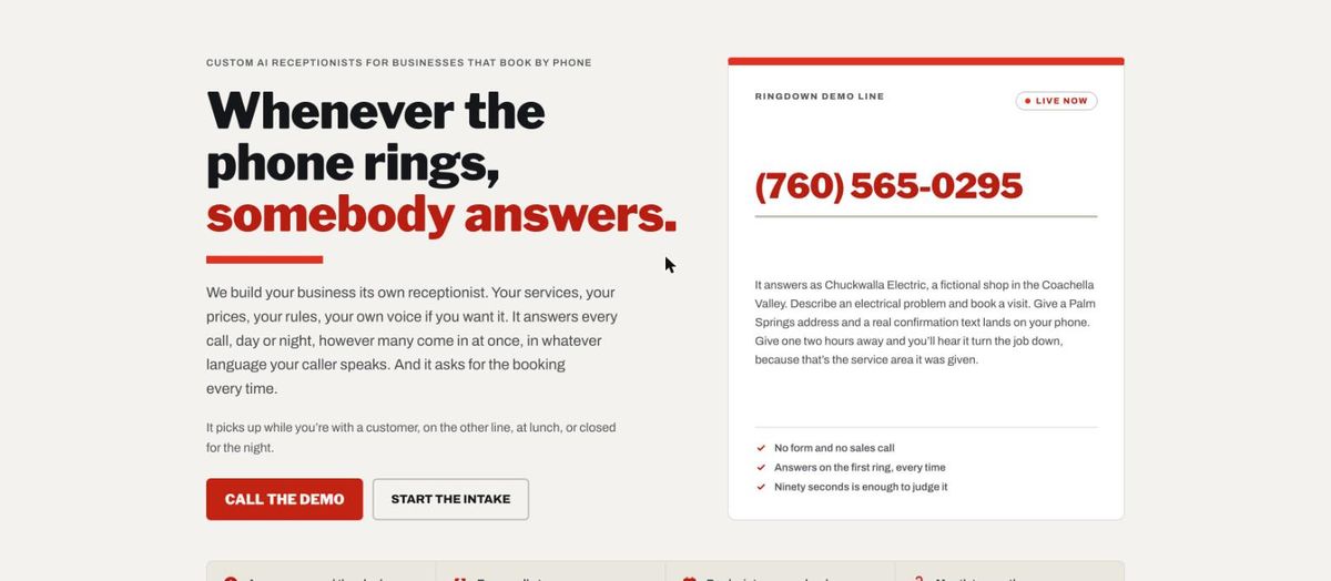 Ringdown — custom AI receptionists for businesses that book by phone
